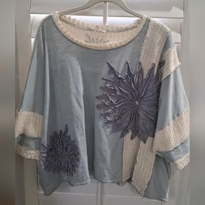 Oli & Hali Blue Flower Top with Lavender Appliques